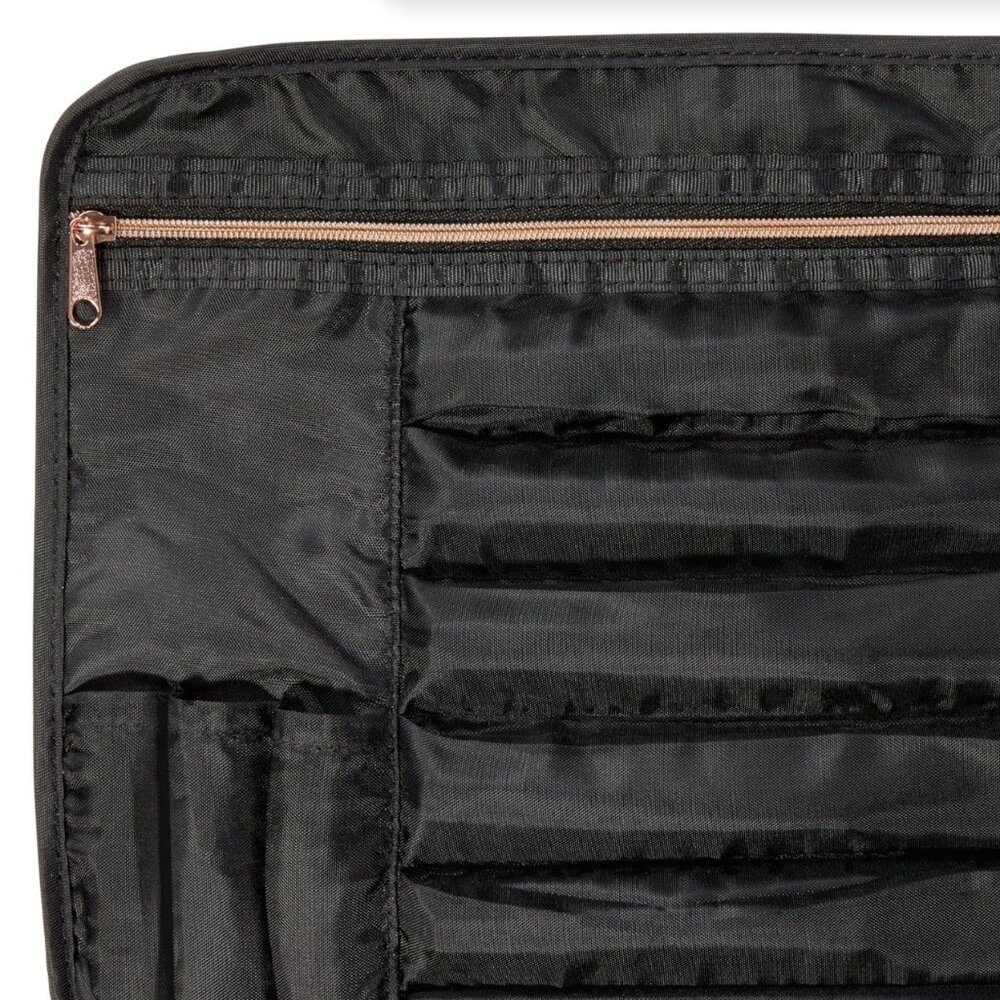 Travel Cosmetic Toiletries Large Hanging Hook Bag Black Saffiano Leather NEW - Picture 4 of 6